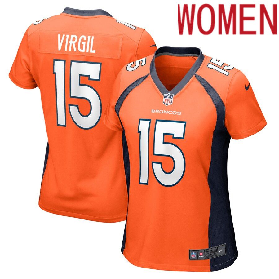 Women Denver Broncos 15 Jalen Virgil Nike Orange Game Player NFL Jersey